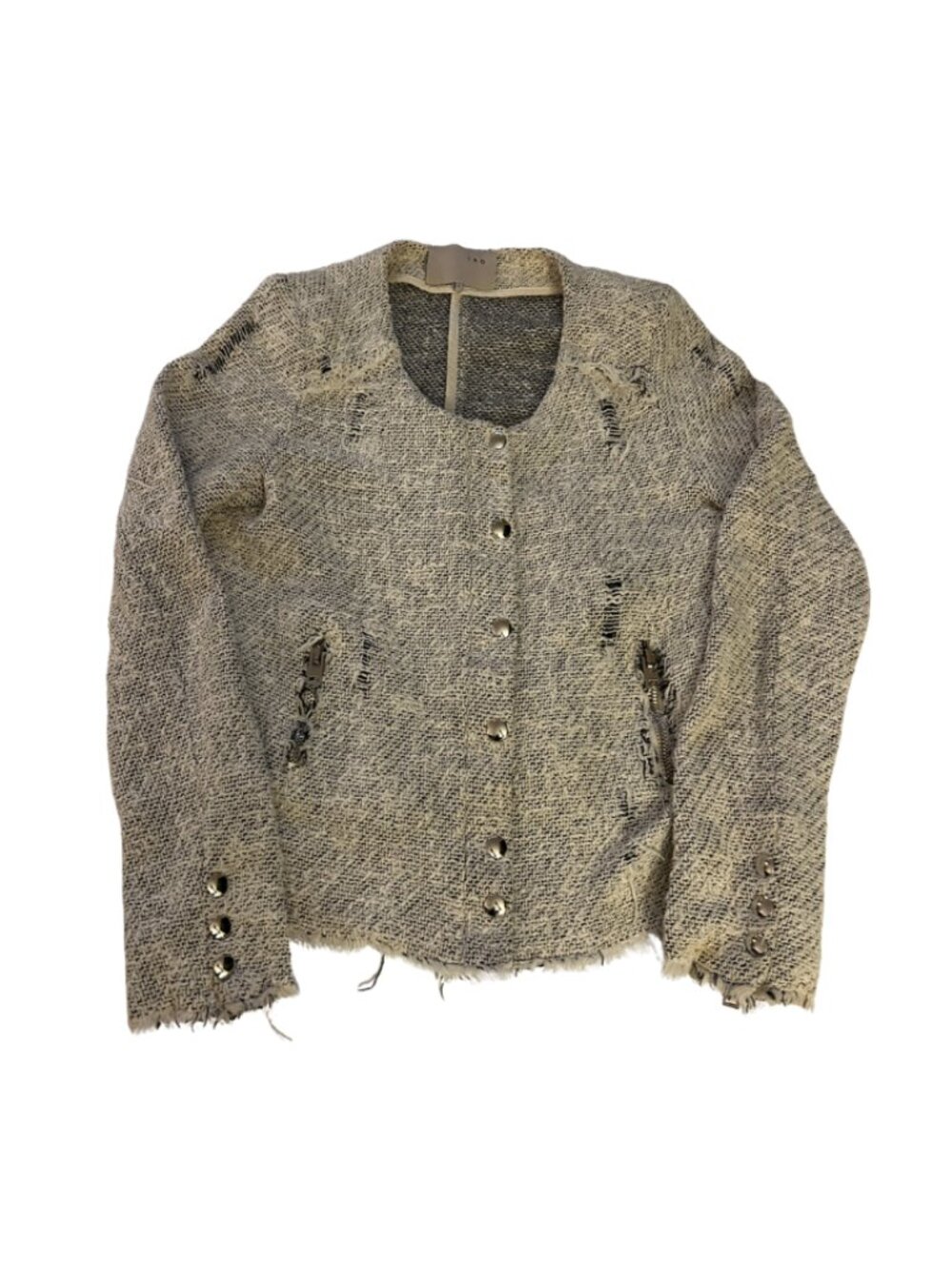 Iro Grey and White Button Down Zip Up - Long Sleeve Top
